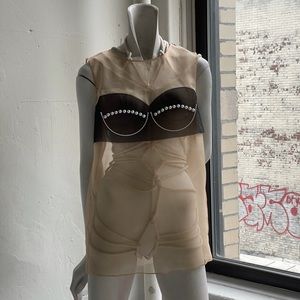 Maison margiela silk organza top with pearls